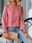 Women's Long Sleeve T-shirt Spring/Fall Pink Plain Split Joint Cotton Crew Neck Balloon Sleeve Daily Going Out Vintage Top