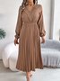 Casual V Neck Cotton Dress With No