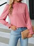 Women's Long Sleeve T-shirt Spring/Fall Pink Plain Split Joint Cotton Crew Neck Balloon Sleeve Daily Going Out Vintage Top