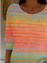Women's Striped Pattern T-Shirt Retro Elegant Autumn Style Daily Casual Top
