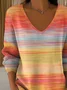 Women's Striped Pattern T-Shirt Retro Elegant Autumn Style Daily Casual Top