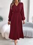 Casual V Neck Cotton Dress With No