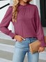 Women's Long Sleeve T-shirt Spring/Fall Pink Plain Split Joint Cotton Crew Neck Balloon Sleeve Daily Going Out Vintage Top
