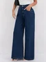 Women's  Commuting Going Out Pants Dark_blue VintageLoose And Slim High Waist Dark Blue Wide-leg Floor-length Jeans