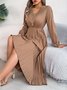 Casual V Neck Cotton Dress With No