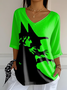 Women's Halloween Print Casual V-Neck T-Shirt