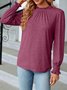 Women's Long Sleeve T-shirt Spring/Fall Pink Plain Split Joint Cotton Crew Neck Balloon Sleeve Daily Going Out Vintage Top