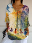 Women's Halloween Print Casual V-Neck T-Shirt