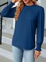 Women's Long Sleeve T-shirt Spring/Fall Pink Plain Split Joint Cotton Crew Neck Balloon Sleeve Daily Going Out Vintage Top