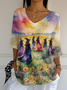 Women's Halloween Print Casual V-Neck T-Shirt