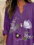 Women's Alzheimer's Floral Print Casual Long Sleeve V-Neck Shirt