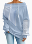 Women's Sweatshirt Stripe Pattern Fashionable Everyday Off-Shoulder Drawstring Top