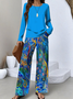 Loose Casual Psychedelic Art Square Neck Two-Piece Set