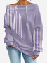Women's Sweatshirt Stripe Pattern Fashionable Everyday Off-Shoulder Drawstring Top