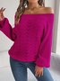 Women's Autumn And Winter Casual Solid Color Hollow Neck Off-Shoulder Lantern Sleeve Sweater