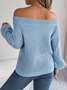Women's Autumn And Winter Casual Solid Color Hollow Neck Off-Shoulder Lantern Sleeve Sweater