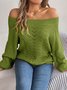 Women's Autumn And Winter Casual Solid Color Hollow Neck Off-Shoulder Lantern Sleeve Sweater