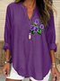 Women's Alzheimer's Floral Print Casual Long Sleeve V-Neck Shirt