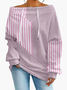 Women's Sweatshirt Stripe Pattern Fashionable Everyday Off-Shoulder Drawstring Top