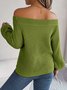 Women's Autumn And Winter Casual Solid Color Hollow Neck Off-Shoulder Lantern Sleeve Sweater