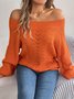 Women's Autumn And Winter Casual Solid Color Hollow Neck Off-Shoulder Lantern Sleeve Sweater