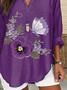 Women's Alzheimer's Floral Print Casual Long Sleeve V-Neck Shirt
