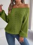 Women's Autumn And Winter Casual Solid Color Hollow Neck Off-Shoulder Lantern Sleeve Sweater