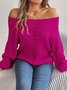 Women's Autumn And Winter Casual Solid Color Hollow Neck Off-Shoulder Lantern Sleeve Sweater