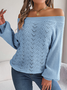 Women's Autumn And Winter Casual Solid Color Hollow Neck Off-Shoulder Lantern Sleeve Sweater