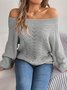 Women's Autumn And Winter Casual Solid Color Hollow Neck Off-Shoulder Lantern Sleeve Sweater