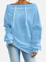 Women's Solid Color Sweatshirt Fashionable Everyday Street Off-Shoulder Drawstring Top