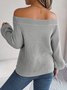 Women's Autumn And Winter Casual Solid Color Hollow Neck Off-Shoulder Lantern Sleeve Sweater