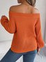 Women's Autumn And Winter Casual Solid Color Hollow Neck Off-Shoulder Lantern Sleeve Sweater