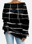 Women's Sweatshirt Striped Pattern Fashionable Everyday Street Off-Shoulder Drawstring Top