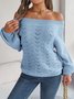 Women's Autumn And Winter Casual Solid Color Hollow Neck Off-Shoulder Lantern Sleeve Sweater