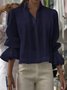 Women Casual Plain Spring/Fall Polyester Daily Regular H-Line Regular Shirt Collar Shirts