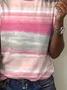 Women's Breast Awareness Pink Striped Casual Crew Neck Short Sleeve T-Shirt