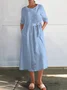 Casual Plain Buttoned Crew Neck Midi Dress