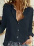Women's Long Sleeve Shirt Spring/Fall White Plain Buckle Shirt Collar Daily Going Out Casual Top