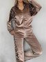 Women's Split Joint Color Block Daily Going Out Two-Piece Set Black Casual Spring/Fall Top With Pants Matching Set