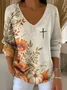 Womens Autumn Art Design Printed Pit Fabric Fabric Long Sleeve T-Shirt