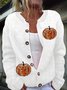 Womens Autumn Sequin Pumpkin Print Cardigan Sweater