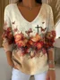 Womens Autumn Art Design Printed Pit Fabric Fabric Long Sleeve T-Shirt