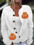 Womens Autumn Sequin Pumpkin Print Cardigan Sweater