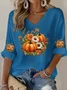 Women's Halloween Autumn Art Design Printed Pitted Fabric Long Sleeve T-shirt