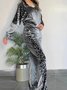 Women's Split Joint Color Block Daily Going Out Two-Piece Set Black Casual Spring/Fall Top With Pants Matching Set