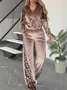 Women's Split Joint Color Block Daily Going Out Two-Piece Set Black Casual Spring/Fall Top With Pants Matching Set