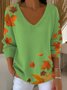 Womens Autumn Art Design Printed Pit Fabric Fabric Long Sleeve T-Shirt