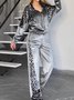 Women's Split Joint Color Block Daily Going Out Two-Piece Set Black Casual Spring/Fall Top With Pants Matching Set