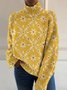 Floral Turtleneck Regular Fit Simple Sweater
